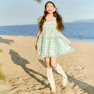 樂(lè )町夏季新款印花設計方領(lǐng)娃娃連衣裙C1FAE2425 綠印花 S