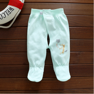嬰兒褲子春秋冬款新生秋款開(kāi)檔秋褲初生幼兒純棉連腳褲高腰護肚 B240 魔術(shù)貼包腳秋褲  綠腰 52碼，5-10斤寶寶