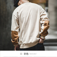 馬登工裝 美式復(fù)古搖粒絨圓領(lǐng)衛(wèi)衣拼接ins抓絨長袖上衣外套男 砂色 XL