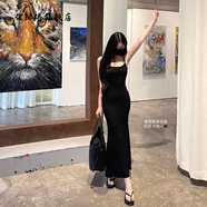 佐緋絡(luò)辣妹純欲修身包臀吊帶美背魚尾連衣裙S曲線美長裙緊身中長款裙子 黑色 L