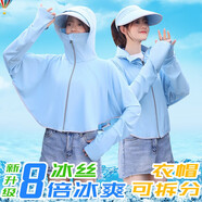 廷毅冰絲防曬衣女短款夏季連帽防曬衫輕薄透氣防曬服薄款短外套披肩 藍色【防曬衣+防曬帽】 均碼【80-140斤】