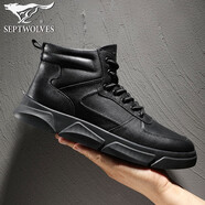 七匹狼男鞋靴子冬季真皮馬丁靴加絨保暖棉鞋男士高幫休閑運動(dòng)皮鞋牛皮靴 MDXJR7612黑色加絨 42 皮鞋碼