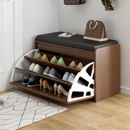米客米家（MIKEMIJIA） 鞋柜換鞋凳一體家用門(mén)廳玄關(guān)柜簡(jiǎn)約大容量長(cháng)凳穿鞋凳翻斗鞋柜 【翻蓋款】原野橡木色|60cm 組裝