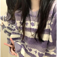妙奕嘉慵懶風(fēng)毛衣女針織衫女士春秋季2025年新款內(nèi)搭打底毛衣上衣可外穿 紫色條紋慵懶風(fēng)圓領(lǐng)套頭毛衣 S 【建議85-105斤】