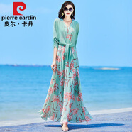 皮爾卡丹（pierre cardin）2025夏季新款時(shí)尚雪紡兩件套套裝女收腰顯瘦印花連衣裙長(zhǎng)款減齡套 圖片色 XL