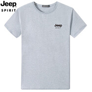 JEEP SPIRIT吉普短袖t恤男夏季新款上衣半袖打底衫體恤休閑T恤男裝圓領(lǐng)短t 9010款淺灰色 3XL
