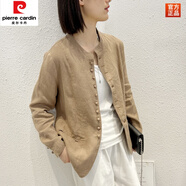 皮爾卡丹（pierre cardin）文藝棉麻小西裝外套女通勤薄款寬松秋季上衣文藝中式立領(lǐng)棉麻西服 駝色 L 【建議115-130斤】