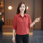 婳如嫣時尚氣質(zhì)襯衫女2025年早秋季新款長袖百搭顯瘦短款小個子洋氣襯衣 鐵銹紅 L【105-116】
