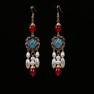 樂(lè )喵（LEMIAO）景泰藍仿點(diǎn)翠鍍金色耳環(huán)故宮新款中式簡(jiǎn)約中國風(fēng)漢服古風(fēng)耳墜 琯顏耳環(huán)款  A27-206