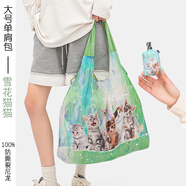 宿袋拜拜（POLYBYE） 環(huán)保購物袋大容量超輕折疊手提包 便攜防潑水尼龍旅行收納隨行包 大號單肩包-收納后雞蛋大小- 貓咪