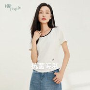 片斷（dribs＆drabs）片斷T恤女夏季新款撞色修身彈力刺繡設(shè)計小眾正肩t恤上衣 象牙白 M 160/84A
