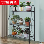 蝸家（wojia） 花架歐式簡約鐵藝鞋架置物層架多層陽臺(tái)花盆架室內(nèi)階梯多肉架子 三層-深灰閃銀