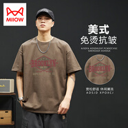 貓人（MiiOW）潮牌美式重磅250g短袖T恤男寬松大碼純棉上衣夏季潮流ins半袖體恤 咖啡色 XL