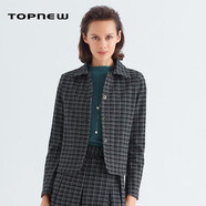 銅牛旗下品牌TOPNEW【商場(chǎng)同款】 格紋翻領(lǐng)開(kāi)襟短款女外套 黑白印象(黑白) XL (175/100)