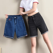 優(yōu)貝爾斯夏季新品女五分牛仔褲彈力修身顯瘦短褲女中褲七分褲女 (五分褲)黑灰色D190 29碼(腰圍2尺2)