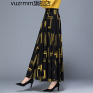 vuzrmm輕奢秋冬新款復(fù)古提花高腰半身裙女長(zhǎng)裙百搭中年廣場(chǎng)舞大擺裙子 B黃七幾何松緊腰 定做尺碼不退換