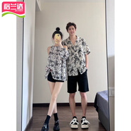 格蘭達情侶套裝全套2023新款夏裝實(shí)拍#裝夏季法式掛脖露肩上衣寬松水墨 男生套裝 M