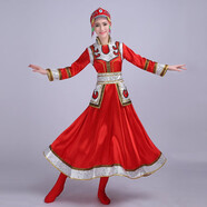 普戈斯 蒙古族演出服女中老年蒙古袍成人少數(shù)民族表演服 大裙擺舞臺服裝 紅色【民族風(fēng)套裝】 2XL
