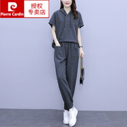 皮爾卡丹（pierre cardin）大版女裝套裝2024年新款洋氣30-40歲胖肥妹妹運動(dòng)休閑褲套裝洋氣 灰色 XL【建議100-115斤】