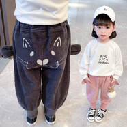 粉筆末端 女寶寶棉褲加絨加厚打底褲冬1-3歲半女童冬裝兩2外穿嬰兒小童褲 灰色 90