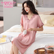 莫代爾睡裙女士夏季薄款七分袖冰絲涼感中長(cháng)款連衣裙睡衣高級感家居服女 4548 2XL 時(shí)尚純色款  出門(mén)可外穿