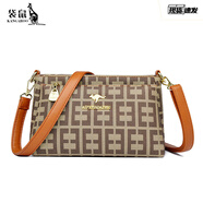 袋鼠品牌真皮女包2025七夕潮時(shí)尚單肩斜挎包中年軟皮媽媽包百搭小方包 大雙E