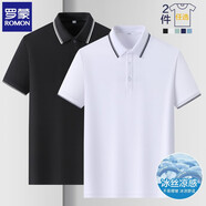 羅蒙（ROMON）兩件裝短袖t恤男翻領(lǐng)夏季新款冰絲透氣polo領(lǐng)打底男士商務(wù)體恤衫 黑色+白色 XL