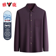 雅鹿男士長(cháng)袖翻領(lǐng)T恤2025春秋季新款時(shí)尚休閑中年爸爸裝保暖體恤男 紫紅色 L (175) 【推薦120-140斤】