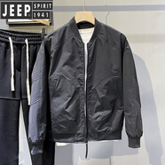 JEEP SPIRIT春秋季新款棒球服男士休閑外套韓版短款上衣時尚潮男工裝夾克 黑色 XL