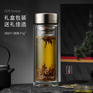 edish德國品質(zhì)雙層玻璃杯水晶杯子男女士商務泡茶杯帶蓋把手高檔水杯 鈦蓋茶隔直杯 300ml