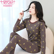 莫代爾秋衣秋褲純棉套裝保暖內衣女全棉秋冬季大碼彈力線(xiàn)衣線(xiàn)褲女打底衫 焦糖褐玫瑰 XL 105-120斤