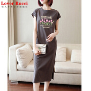 LOVER RUCCI純棉長款無袖t恤裙女2025夏季新款時尚寬松連衣裙休閑顯瘦懶人裙 花卉-石墨灰 L 110-125斤】