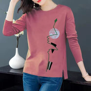 尚濤長(cháng)袖t恤女新款春秋季時(shí)尚韓版寬松百搭女裝打底衫上衣體恤衫潮 磚紅色文藝線(xiàn) M 建議70-100斤
