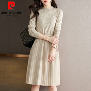 皮爾卡丹（pierre cardin）連衣裙配大衣打底裙2024新款女秋冬季收腰顯瘦小個(gè)子中長(cháng)款毛衣裙 杏色 L