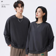 HTBT衛(wèi)衣女秋冬保暖韓版寬松學(xué)生顯瘦印花男長(zhǎng)袖上衣服打底衫加絨衛(wèi)衣 純黑色 L100-130斤
