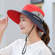 蓓莉卡 遮陽(yáng)帽女可折疊太陽(yáng)帽夏天防曬帽可漏馬尾透氣速干帽旅游登山帽 紅色-可露馬尾203款 均碼適合57-59厘米頭圍