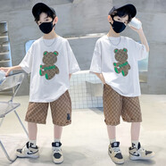酷萌晨晨?jī)和b男童套裝夏季新款中大童3-15歲休閑運(yùn)動(dòng)兩件套男孩衣服帥氣 白色 160 cm（建議身高150cm左右）