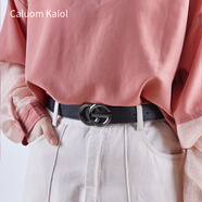 Caluom Kaiol女士皮帶真皮時尚百搭腰帶女純牛皮ins女式褲帶生日禮物送女友 0047專柜禮盒/百搭槍色 95cm 請備注身高和體重
