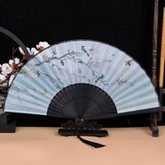 絲兿堂古風(fēng)折扇中國(guó)風(fēng)女式扇子絹面扇櫻花印花工藝拍照小扇女扇漢服折扇 玉蘭花鳥(niǎo)女扇黑柄（配扇套）