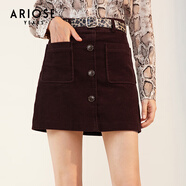 ARIOSEYEARS艾諾絲雅詩新款燈芯絨A字裙高腰半身裙女附豹紋腰帶90913538 銹紅色 S