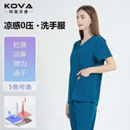 珂薇天使刷手服洗手衣手術(shù)室女長短袖速干彈力男醫(yī)生美容院牙科套裝工作服 女靛藍彈力速干短袖套裝 XL