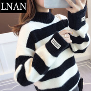 LNAN加厚毛衣女2025秋冬新款寬松慵懶半高領學生套頭打底針織衫 黑色 XL 建議111-120斤