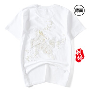 天龍致尊（Denon supreme）短袖t恤男裝夏季中國風(fēng)仙鶴刺繡純棉寬松國潮情侶上衣服男士T恤衫 870麒麟白色 L(建議120-140斤)