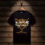 OLOEY 香港潮牌骷髏頭燙鉆短袖t恤男夏季新款潮流半袖修身大碼冰絲T恤 085黑 3XL