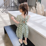 mlgt kids童裝女童套裝2025新款小童韓版洋氣寶寶夏季短袖背心兩件套 綠色 . 90 cm