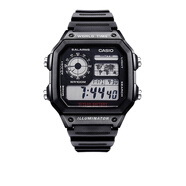 卡西歐（CASIO）男表小方塊電子表 運動(dòng)手表學(xué)生手表 多功能防水男士手表 小方表黑圖膠帶AE-1200WH-1A