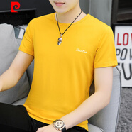 皮爾卡丹（pierre cardin）莫代爾冰絲t恤短袖男簡約衣服百搭夏季圓領(lǐng)夏裝休閑冰感半袖潮流 8817-223黃色 XL【120-140斤】
