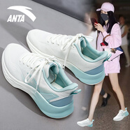 安踏（ANTA）女鞋跑鞋2024新款女生網(wǎng)面透氣跑步鞋輕質(zhì)運動(dòng)鞋 -3象牙白/雨霧青/蒙塵藍 35.5