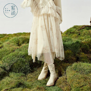 紫涵松緊腰半身裙冬季新款雙層網(wǎng)紗蓬蓬裙原創(chuàng  )印花不規則裙子 米底印花 L