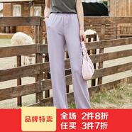 艾路絲婷垂感休閑褲女2023夏季新款高腰闊腿顯瘦長褲寬松女裝褲子03911 淺紫色 L